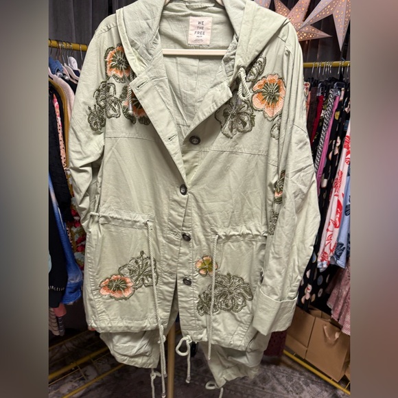 Free People We the Free Davy Jones Embroidered Beaded Parka in Sea of Sage - Picture 8 of 11